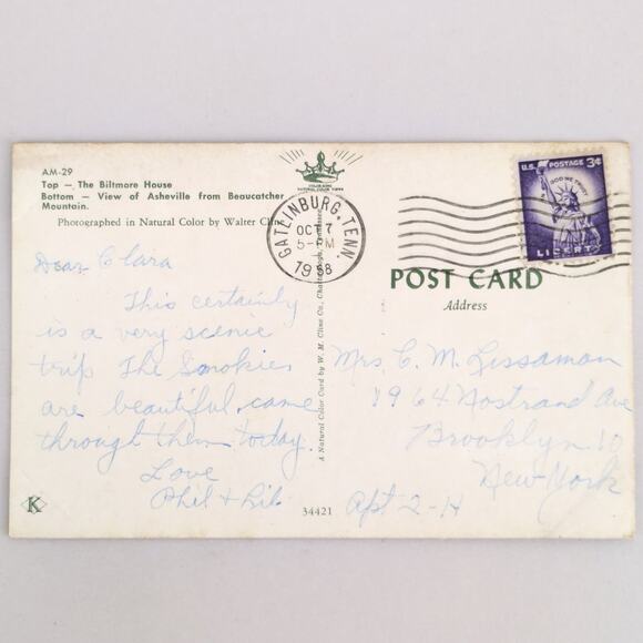 1958 Postcard Greetings from Asheville North Carolina Land of the Sky Biltmore - Picture 2 of 2